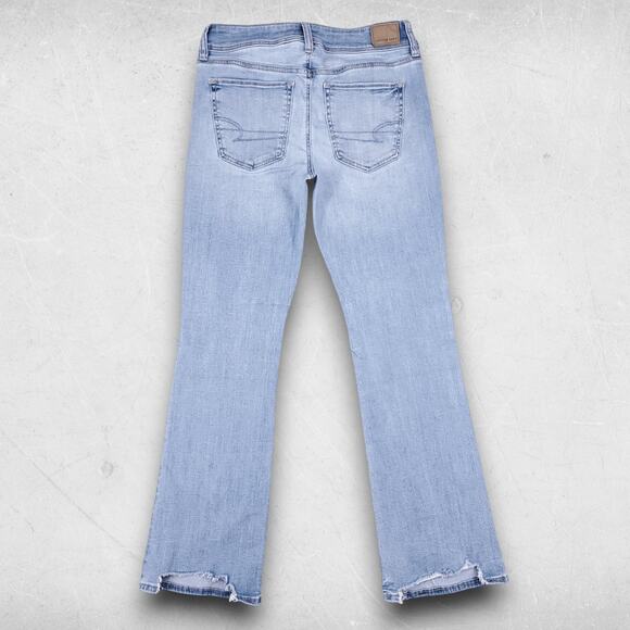 American Eagle Kick Boot Jeans Women 6S Light Blue Distressed Hem Retro Cowgirl - Picture 3 of 13